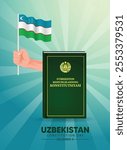 Uzbekistan Constitution Day December 8 hand with flag vector poster