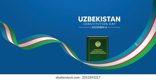 Uzbekistan constitution day December 8 flag ribbon vector poster