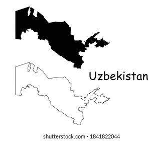 Uzbekistan Country Map Black Silhouette Outline Stock Vector (Royalty ...