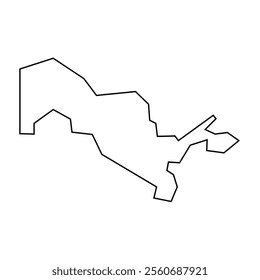 Uzbekistan country thin black outline silhouette. Simplified map. Vector icon isolated on white background.