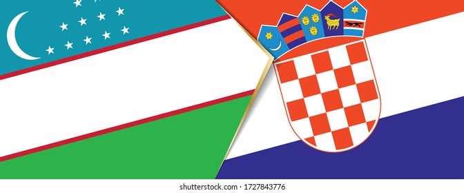 Uzbekistan and Croatia flags, two vector flags symbol of relationship or confrontation.