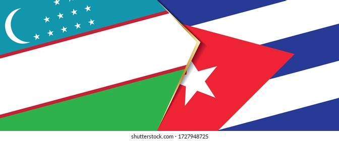 Uzbekistan and Cuba flags, two vector flags symbol of relationship or confrontation.