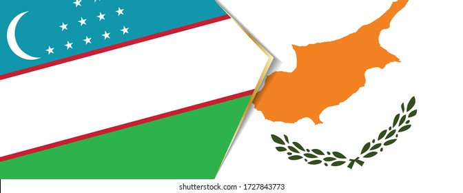 Uzbekistan and Cyprus flags, two vector flags symbol of relationship or confrontation.