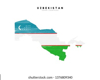 Uzbekistan detailed map with flag of country. Painted in watercolor paint colors in the national flag.