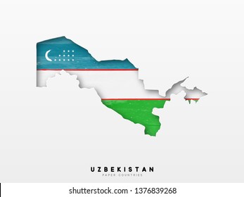 Uzbekistan detailed map with flag of country. Painted in watercolor paint colors in the national flag.