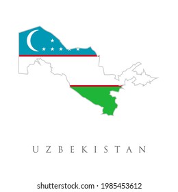 Uzbekistan detailed map with flag of country. Uzbekistan with national flag map. Republic of Uzbekistan. Uzbek flags isolated on white background.