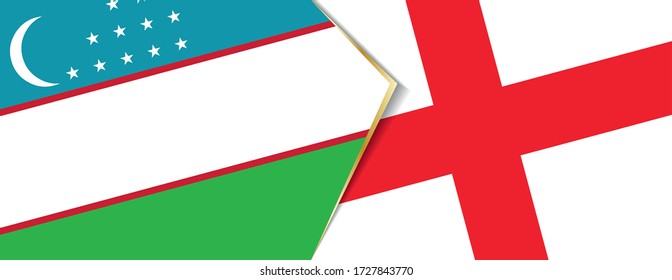 Uzbekistan and England flags, two vector flags symbol of relationship or confrontation.