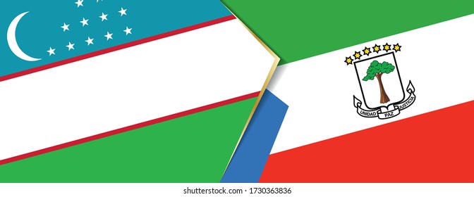 Uzbekistan and Equatorial Guinea flags, two vector flags symbol of relationship or confrontation.
