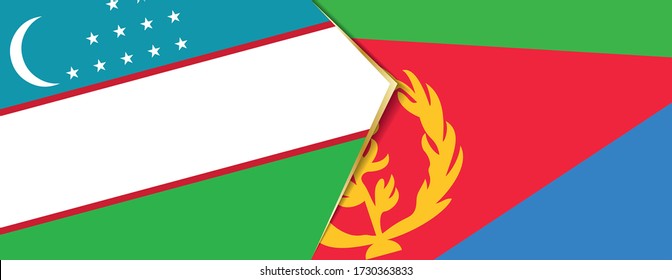 Uzbekistan and Eritrea flags, two vector flags symbol of relationship or confrontation.