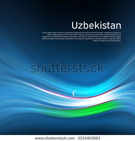 Uzbekistan flag background. Abstract uzbek flag in the blue sky. National holiday card design. State banner, uzbekistan poster, patriotic cover, flyer. Business brochure design. Vector illustration