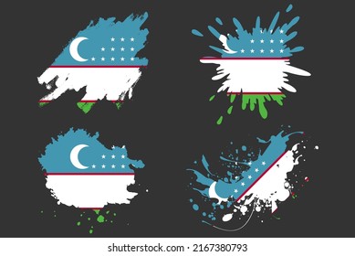 Uzbekistan flag brush splash vector set, country logo asset, paint grunge illustration concept, Uzbekistan flag brush stroke grunge effect, water splash mask, creative country flag logo idea