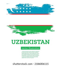 Uzbekistan Flag with Brush Strokes. Vector Illustration. Independence Day.