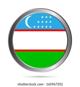 Uzbekistan flag button on a white background. Vector illustration.