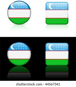 uzbekistan Flag Buttons on White and Black Background Original Vector Illustration AI8 Compatible