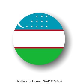 Uzbekistan flag - flat vector circle icon or badge with dropped shadow.