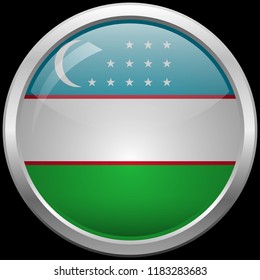 Uzbekistan flag glass button vector illustration