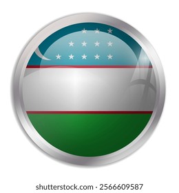 Uzbekistan flag - glossy circle button displays a colorful flag representing a country cultural identity and heritage. The essence of national pride and unity.