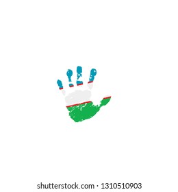 Uzbekistan flag and hand on white background. Vector illustration