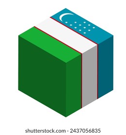 Uzbekistan flag - isometric 3D cube isolated on white background. Vector object.