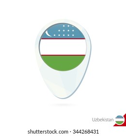 Uzbekistan flag location map pin icon on white background. Vector Illustration.