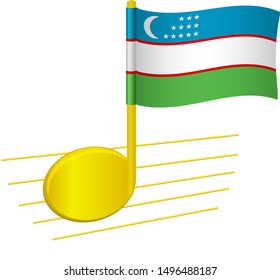 Uzbekistan flag and musical note. Music background. National flag of Uzbekistan and music festival concept vector illustration