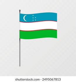 Uzbekistan flag on flagpole. Vector illustration.