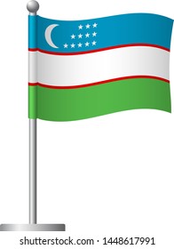 Uzbekistan flag on pole. Metal flagpole. National flag of Uzbekistan vector illustration
