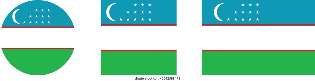 
Uzbekistan flag PNG vector. Uzbekistan square and round icon isolated on transparent PNG background. Uzbekistan flag icon.