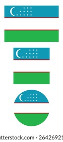 
Uzbekistan flag PNG vector. Uzbekistan square and round icon isolated on transparent PNG background. Uzbekistan flag icon.
