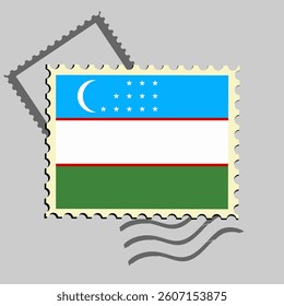 Uzbekistan flag postage stamp. Isolated vector illustration on grey post stamp background