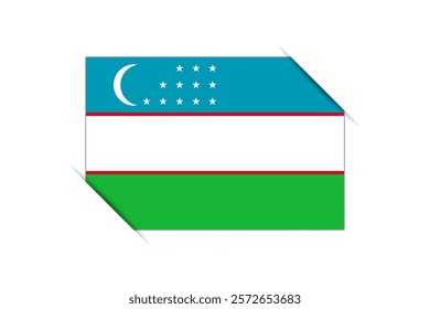 Uzbekistan flag - rectangle colorful flag representing a country cultural identity and heritage. The essence of national pride and unity. Attached by the corners in a paper album