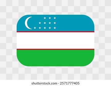 Uzbekistan flag - rounded rectangle colorful flag representing a country cultural identity and heritage. The essence of national pride and unity. Vector flag on transparent background.