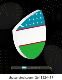 Uzbekistan Flag Shield icon in 3D on Dark Modern Abstract Rugby Background. Perfect for sports events, heritage themes, national celebrations, and patriotic designs.