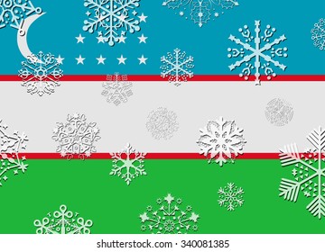uzbekistan flag with snowflakes