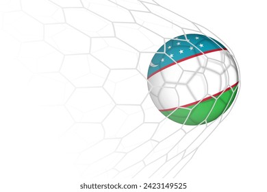 Uzbekistan flag soccer ball in net. Vector sport illustration.