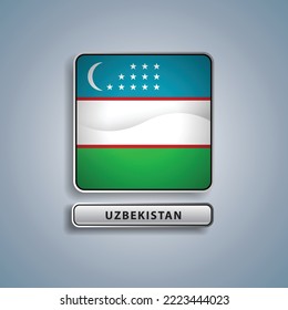 Uzbekistan flag square button vector illustration