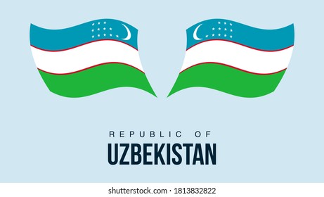 Uzbekistan flag state symbol isolated on background national banner. Greeting card National Independence Day of the Republic of Uzbekistan. Illustration banner with realistic state flag.