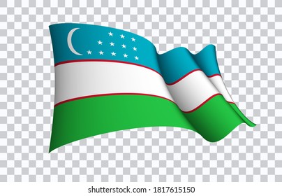 Símbolo del estado de la bandera de Uzbekistán aislado en un cartel nacional de fondo. Tarjeta de saludo Día Nacional de la Independencia de la República de Uzbekistán. Cartel de ilustración con bandera de estado realista.