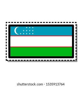 Uzbekistan flag sticker on white background. Vintage vector badge. Template design element. Travel sign. Symbol of Independence Day, souvenir sport game, button language, icon.