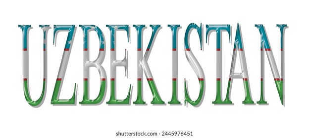 Uzbekistan flag text font, 3D Uzbekistan flag colorful background, Uzbekistan flag vector illustration
