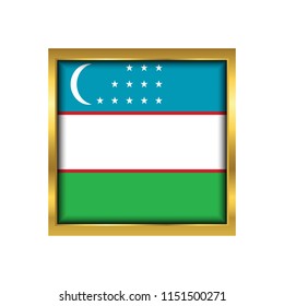 Uzbekistan Flag Vector Square Icon - Illustration, Flag of Uzbekistan. Abstract concept, icon,golden square, button. Raster illustration on white background.
