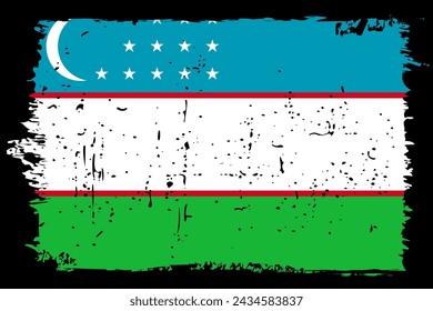 Usbekistan Flag - Vektor-Fahne mit stilvollem Scratch-Effekt und schwarzem Grunge-Rahmen.