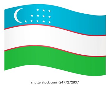 Uzbekistan flag wave isolated on png or transparent background vector illustration. 