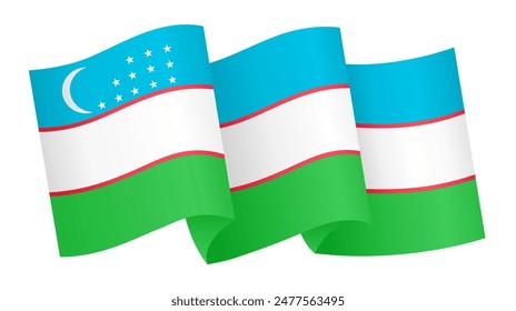 Uzbekistan flag wave isolated on png or transparent background vector illustration. 
