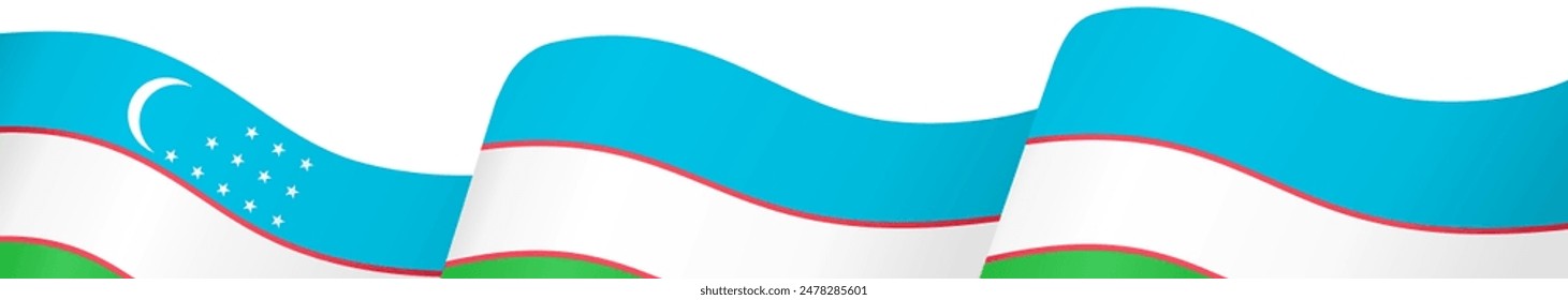 Uzbekistan flag wave isolated on png or transparent background vector illustration. 
