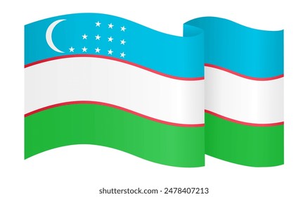 Onda de la bandera de Uzbekistán aislada en png o Ilustración vectorial de fondo transparente. 