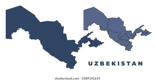 Uzbekistan flat and outline vector map set