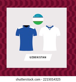 Uzbekistan football national team uniform flat illustration with the round national flag. Central Asian country football team.