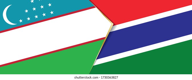Uzbekistan and Gambia flags, two vector flags symbol of relationship or confrontation.