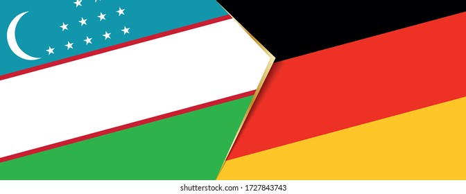 Uzbekistan and Germany flags, two vector flags symbol of relationship or confrontation.